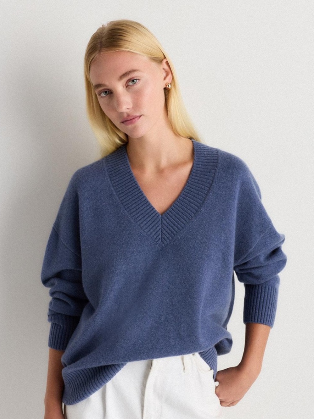 Mongolian Cashmere Oversized V-Neck Sweater XS